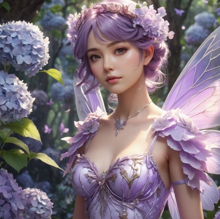 Purple fairy - fairy, flowers, necklace, purple, wings