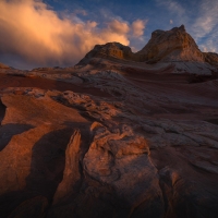 The desert of Arizona at sunset with some pretty crazy rock formations