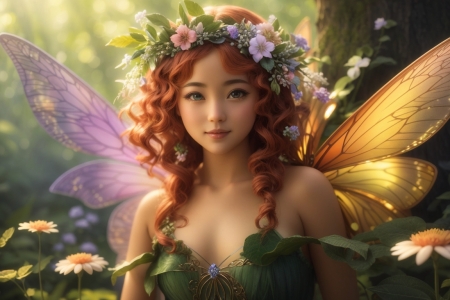 Happy forest fairy - beauty, fantasy, forest, girl