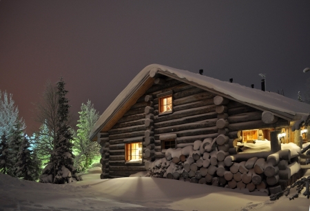Wooden Cabin - cabin, house, seclusion, winter, wooden cabin