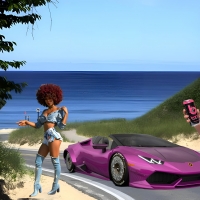 Chloe Rosenbaum bikini and Mariana Santos with a Pink Lamborghini Huracan in the beach