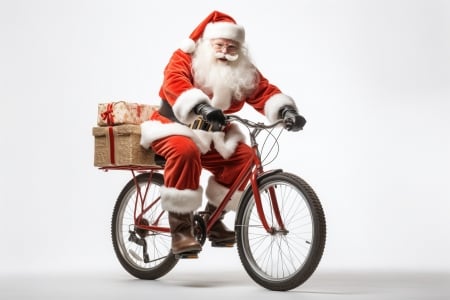 Santa - christmas, white, santa, craciun, funny, red, bicycle