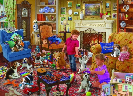 :) - childhood, dog, room, ppuppy, caine, children, art, copil