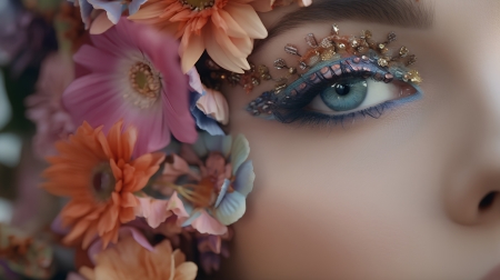 Beautiful eye makeup - flowers, makeup, woman, young