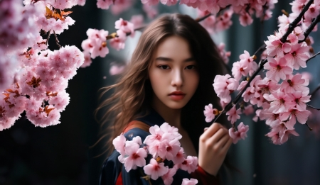 â¦ - asian, flowers, girl, sakura