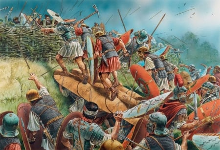 The Battle of Teutoburg Forest - painting, pictura, battle, people, teutoburg, war, art, man