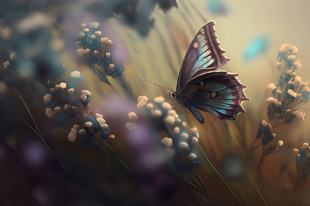Butterfly in the field of flowers - field, floral, flying, spring, summer