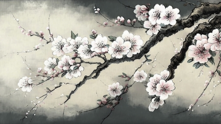 Painting cherry blossom - branches, flowers, sakura, spring