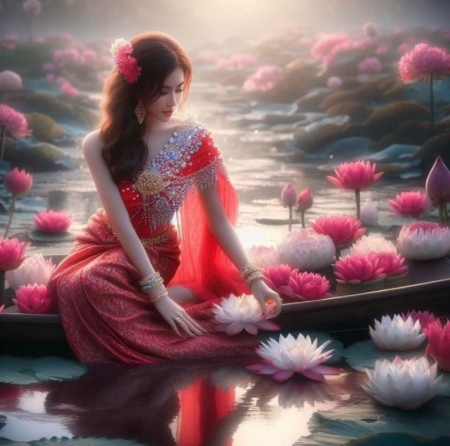 â¦ - beauty, boat, flowers, girl