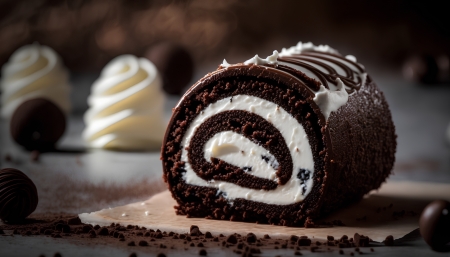 Chocolate roll cake with cream - cake, chocolate, dessert, sweet
