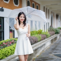 Asian Beauty in a White Dress