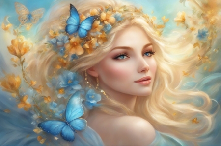 Beauty - beauty, blonde, butterflies, girl