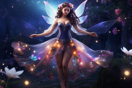Fairy - beauty, fairy, flowers, girl, purple