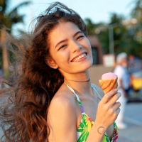 Irene Rouse Enjoying an Ice Cream Cone