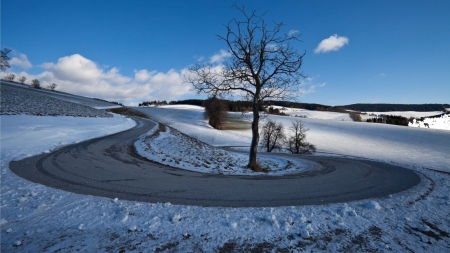 God's Creation... - clouds, Snow, Tree, Hills, road, Winter, Fields, sky