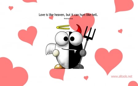 :) - heart, angel, pink, quote, horns, black, white, funny, word, valentine, card, day, demon