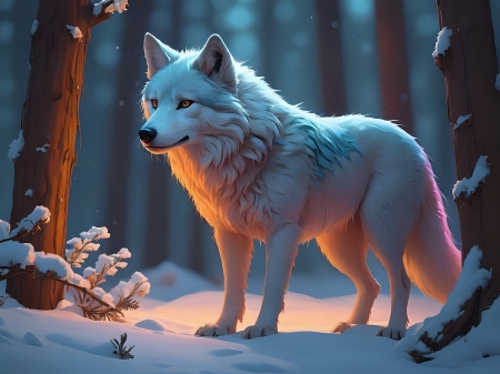 Wolf in the winter forest - allat, emlos, erdo, fak, farkas, havas, ho, ragadozo, tel