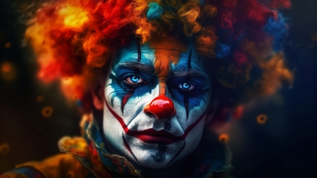 Clown - blue, red, clown, white, eyes, face, man