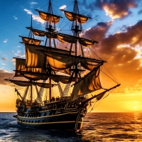 Pirate ship sailing on the sea