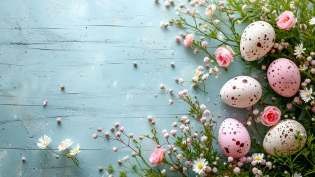 Happy Easter! - blue, card, easter, egg, flower, texture