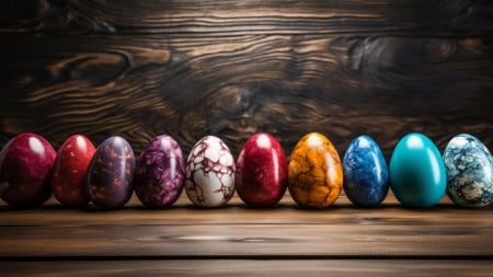 Happy Easter! - two, colorful, easter, brown, wood, egg, card