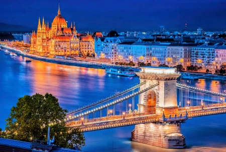 Budapest by Night - ai, artwork, bridge, buildings, digital, river