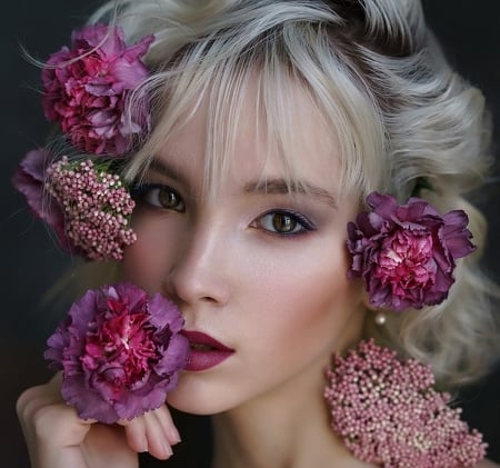 Beauty - alexey kazantsev, purple, model, woman, girl, face, pink, flower, blonde