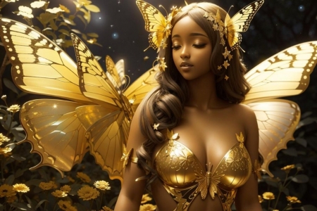 Golden fairy - abstract, fairy, fantasy, girl