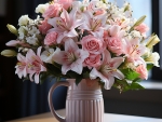 Bouquet of pink  lily and roses