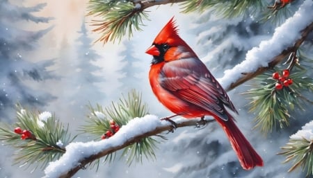 Red Cardinal - Red Jay, Beautiful Red Jay, Bird in Winter, Winter Jay