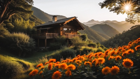 *House* - flowers, house, jungle, trees