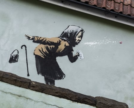 :D - graffiti, funny, old woman, bansky, art