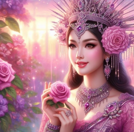 Pink beauty - beauty, female, flowers, roses