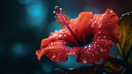 â¤ï¸ - drops, flower, hibiscus, red