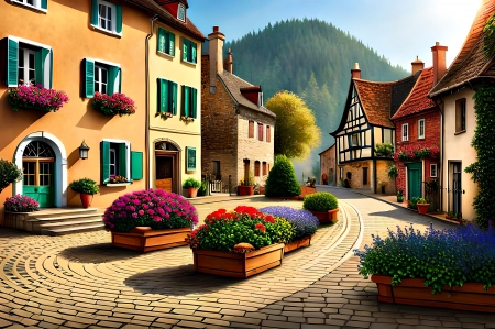 *Little town* - flowers, houses, little, town