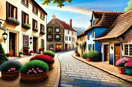 *Alley* - alley, flowers, houses, town