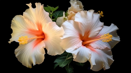 Hibiscus - Yellow, White, Flowers, Closeup