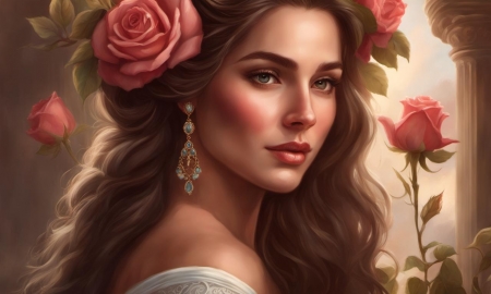 A woman - beauty, princess, roses, woman