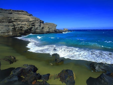 Green Beach - beach, ocean, coast, green