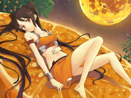 Orange Girl - moon, sexy, female, girl, hot, anime girl, fruit, orange, anime, cute