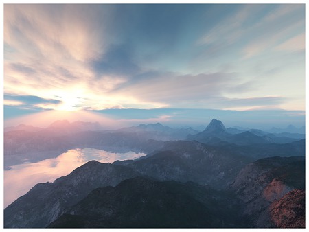 pastel sunrise - pink clouds, blue sky, sunrise, mountains