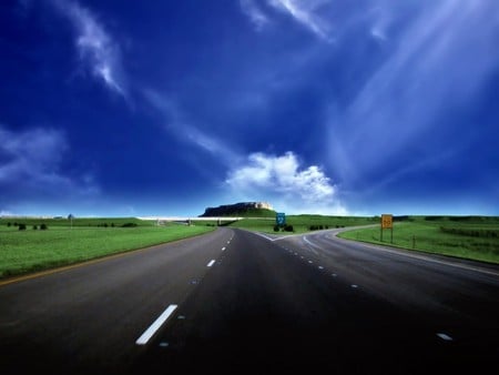 WHICH WAY - sky, 55, mph, clouds, blue, skies, road, raod