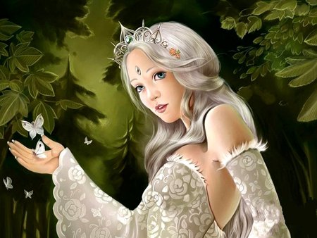 SILVER WOODLAND FAIRY - woodland, silver, forest, green, fairy, fantasy