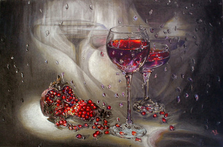 Wishes - style, love, glass, wine, fruit, painting, art, dark, red