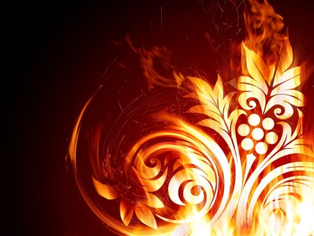 TATOO IN FLAMES - tattoo, circles, burning, design, flames, floral, leaves