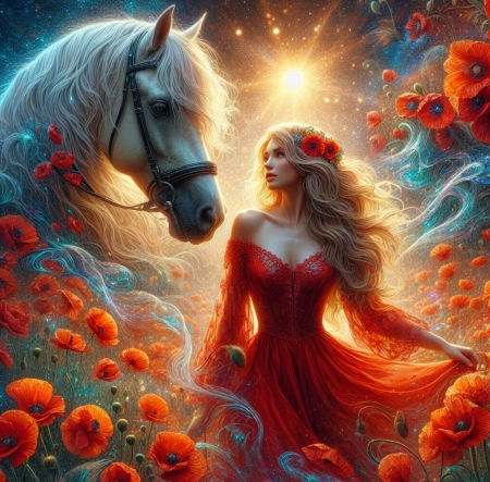 â¤ï¸ - flowers, girl, horse, sunlight