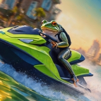 A frog Riding A Jetski