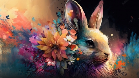 Easter coming soon - art, digital, flowers, rabbit