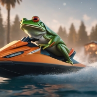 A Frog Riding A Jetski