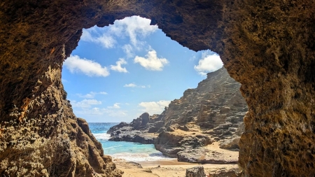 Halona Cove, Oahu, Hawaii - clouds, coast, rocks, sea, sky, usa